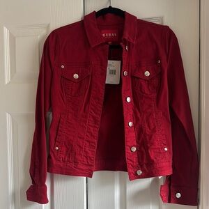 Guess Red Jean Jacket Cropped Denim Style